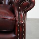 Red Cowhide Leather English Chesterfield Wingback Chair