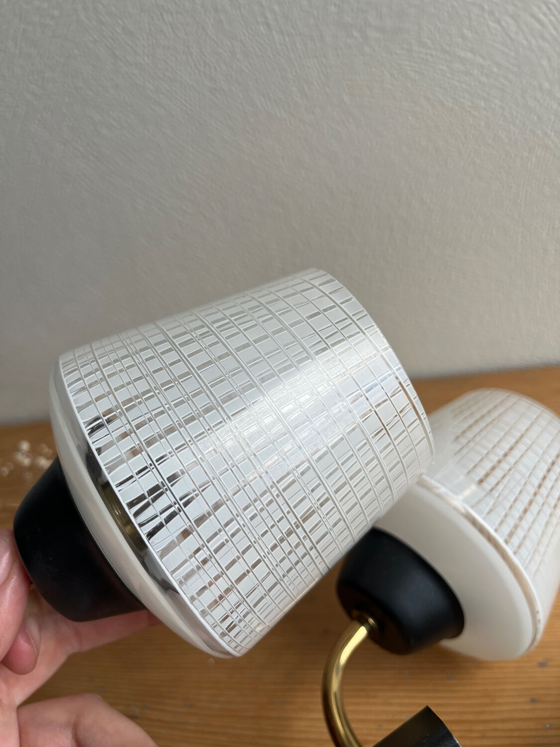 Pair of vintage glass/metal wall lights / circa 1950s 1960s