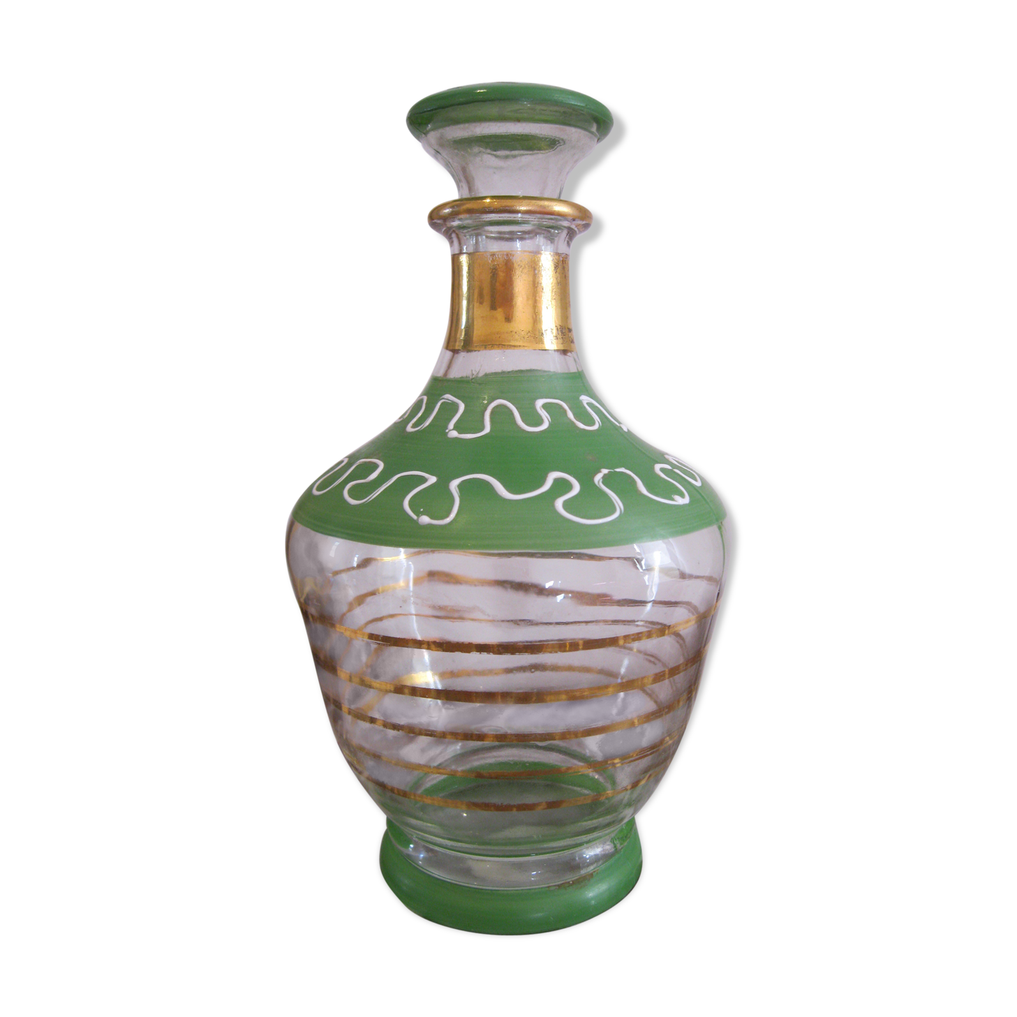Carafe Art Déco verte et dorée