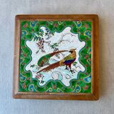 Old Longwy enamel earthenware tile trivet