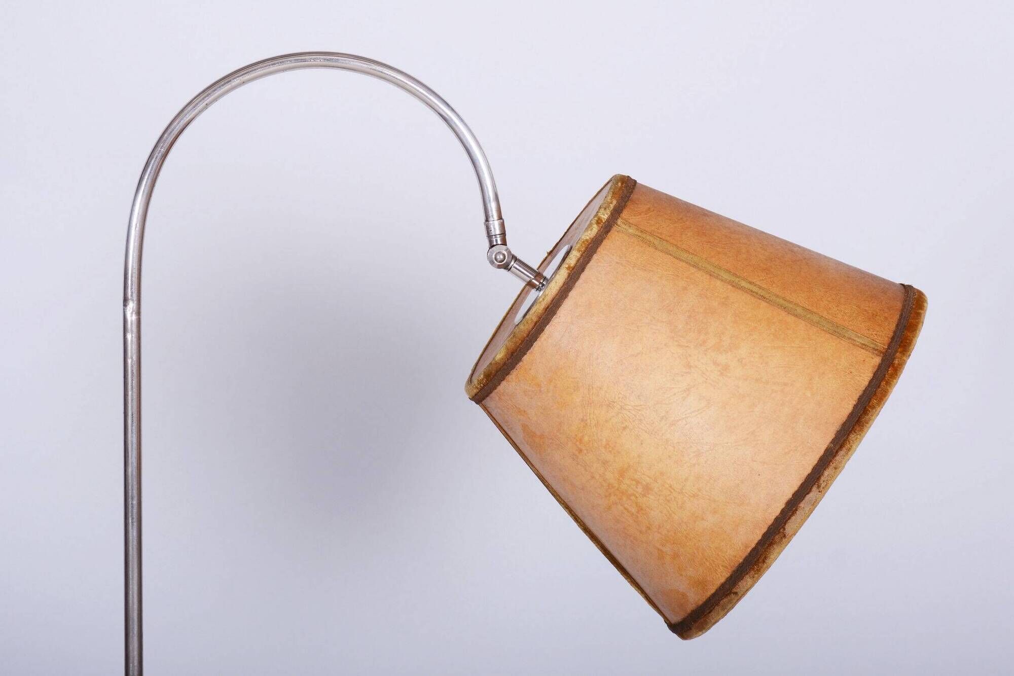 Restored Czech Bauhaus Floor Lamp, Nickel-Plated Steel, Parchment Shade, 1920s