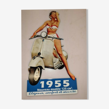 Plaque publicitaire pin up vespa 1955