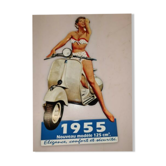 Plaque publicitaire pin up vespa 1955