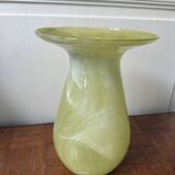 Yellow glass vase, hand-painted using the cold technique