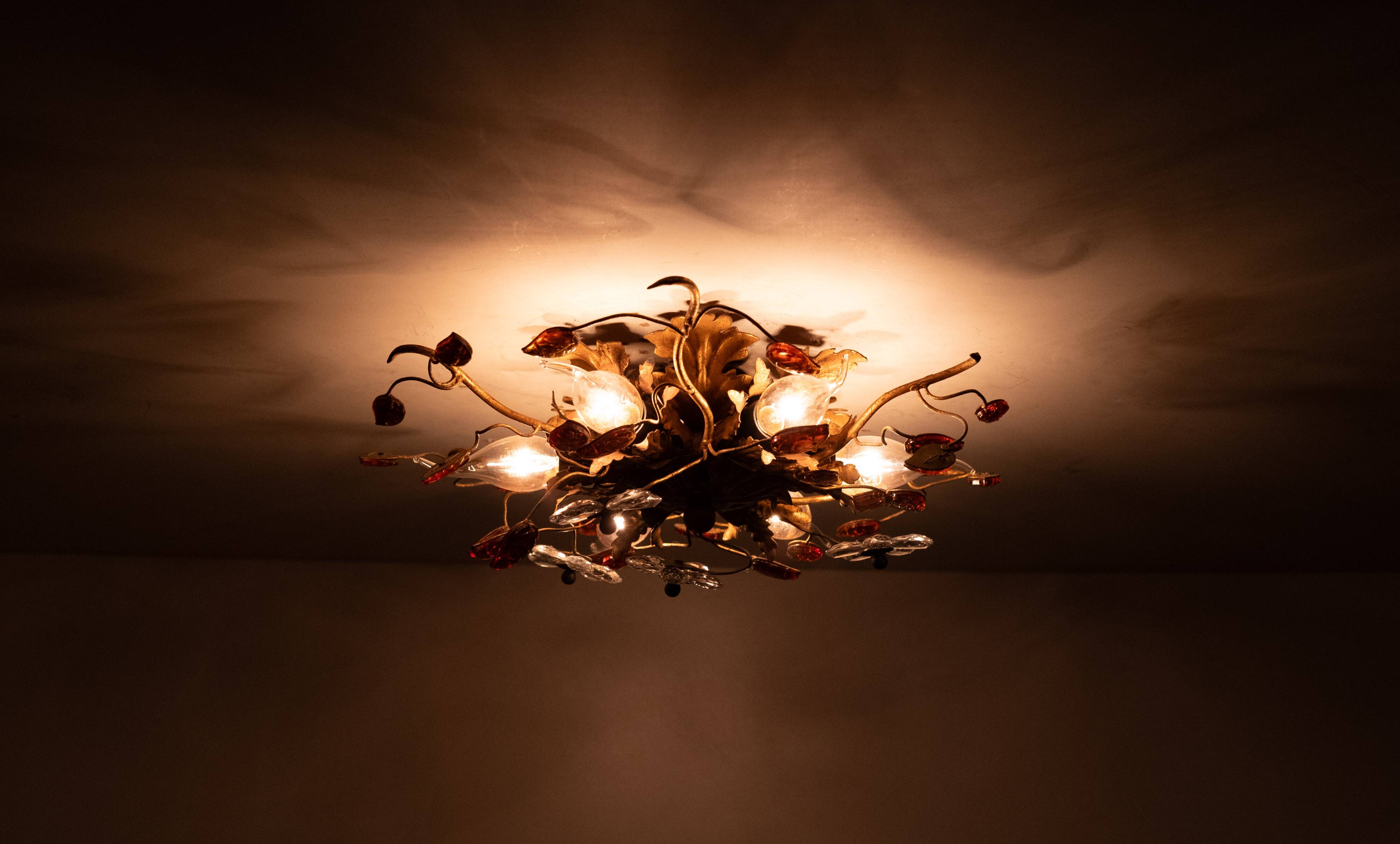 Wonderful gilded florentine flush mount light by Banci Firenze 1970s Italy