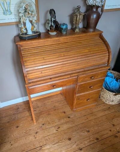 Cylinder Desk in Solid Pine - Careful Restoration - Bohemian Style