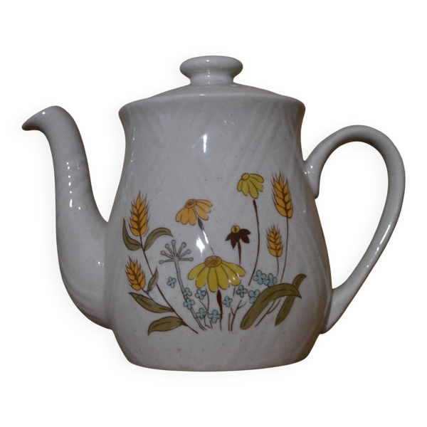 Théière à fleurs, décor fait main.