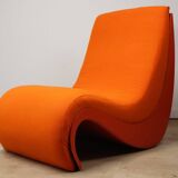 Vintage organic armchair in orange fabric and fiber, 1970