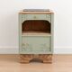 Renovated antique Art Deco bedside table – Lézard Green Pure & Paint, natural wood and marble top.
