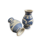 Pair of Asian vases in white and blue porcelain