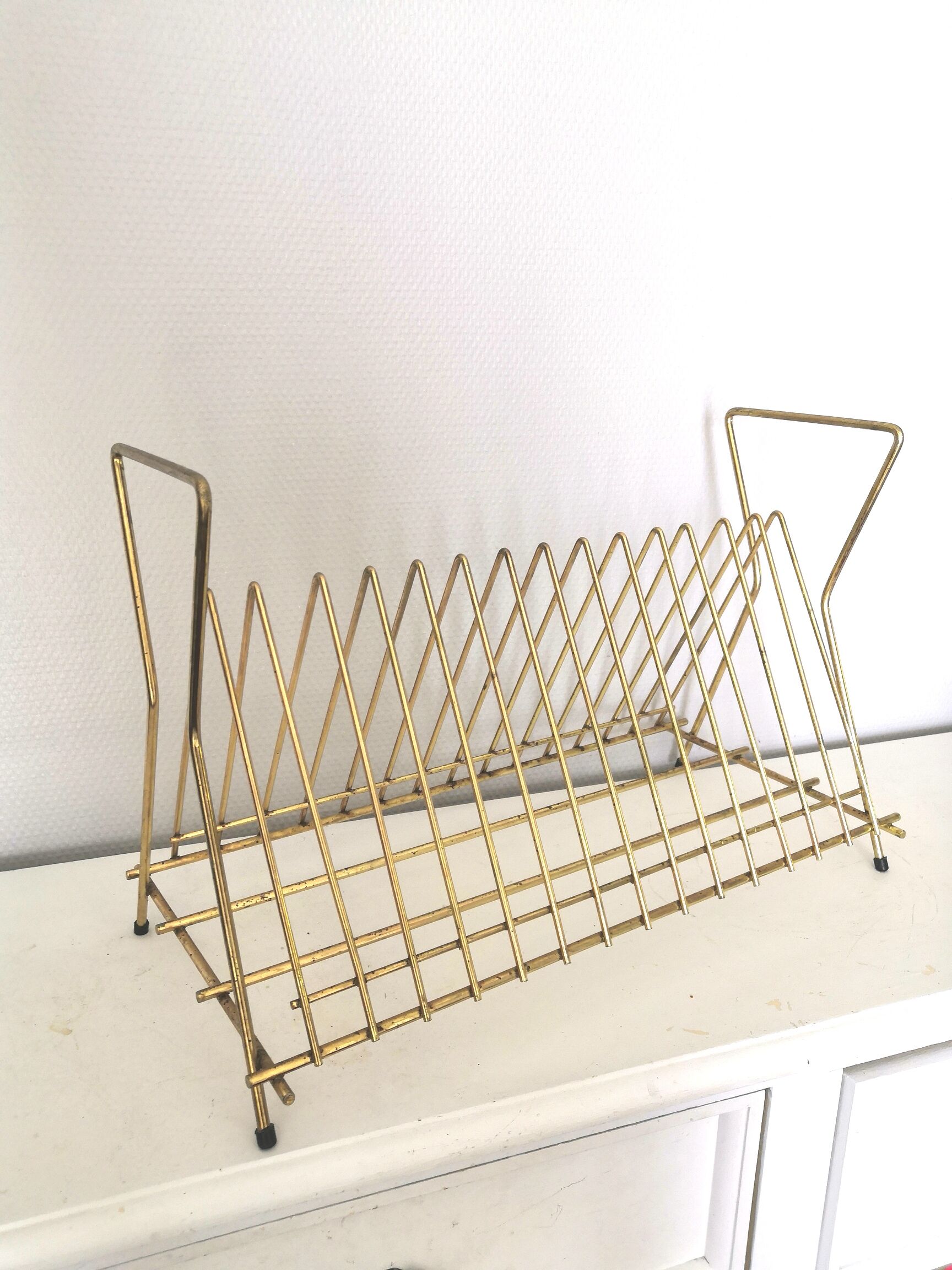Porte vinyles acier doré années 60