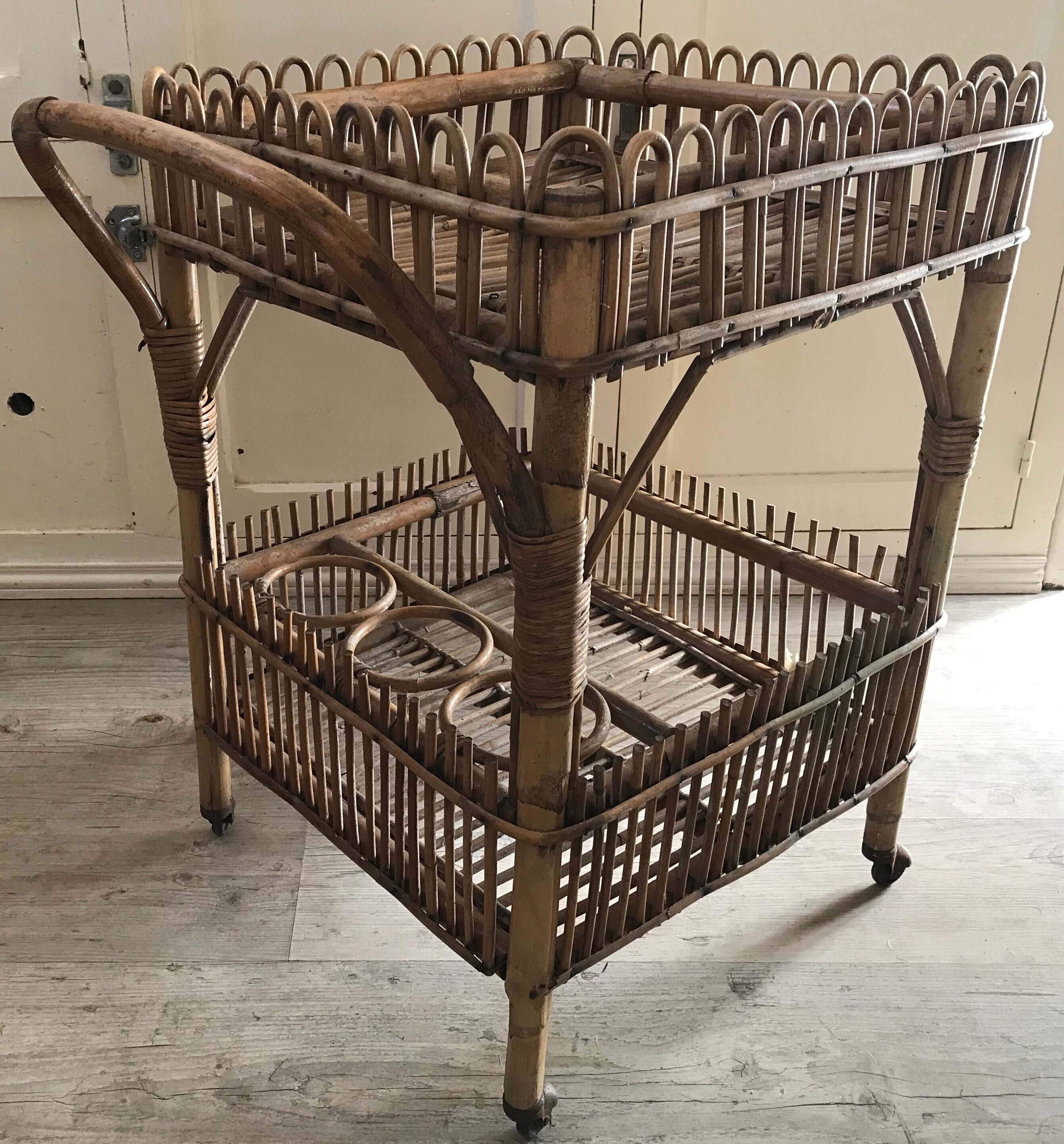 Wheeled rattan side table