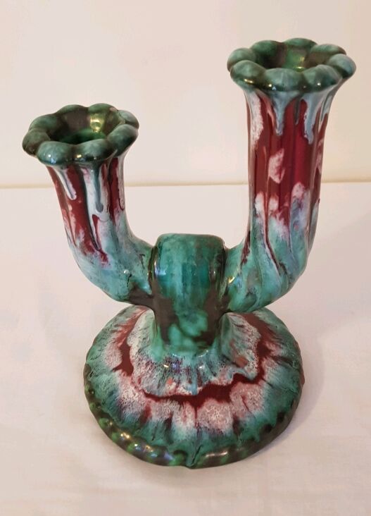 Candlestick two branches of longwy 60's ceramic