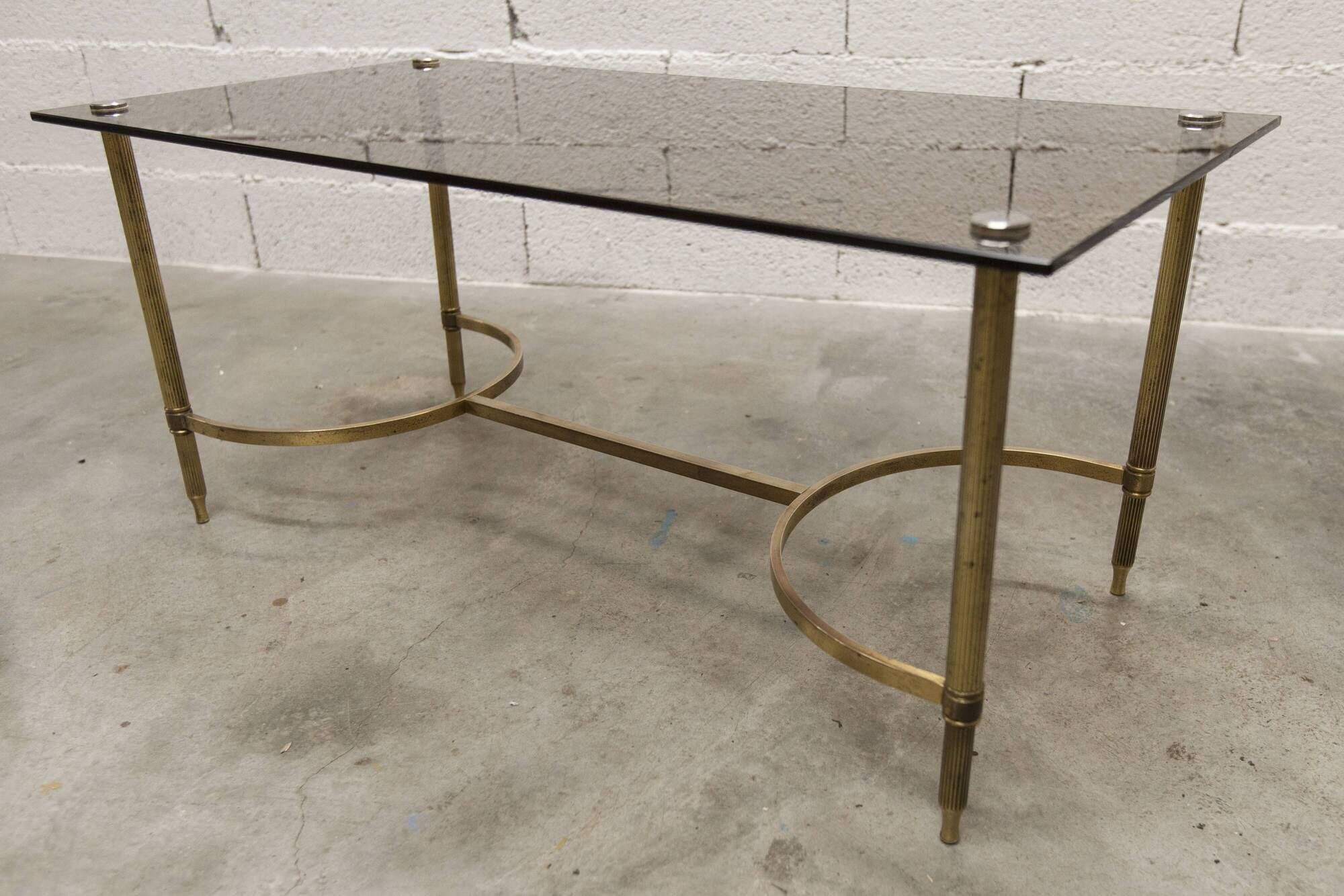 Gold brass coffee table with smoked glass 1970