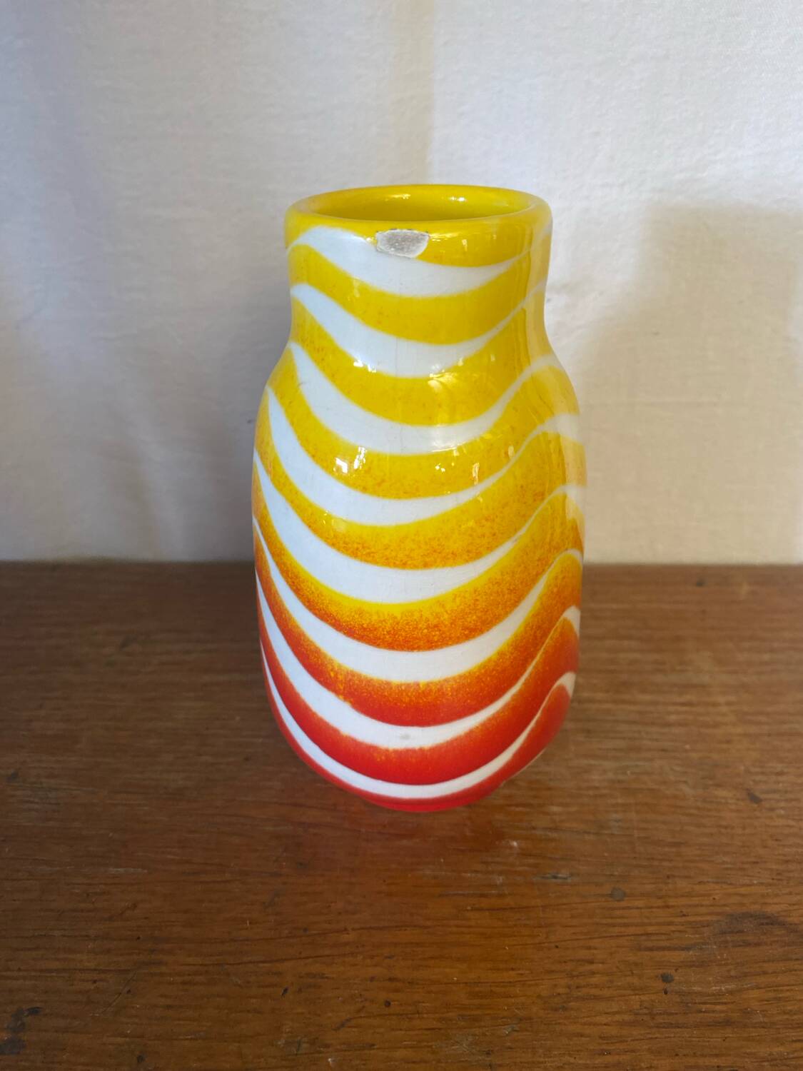 Vase Ancien POP ART Céramique Jaune Orange Rouge Made In Italy 70’s