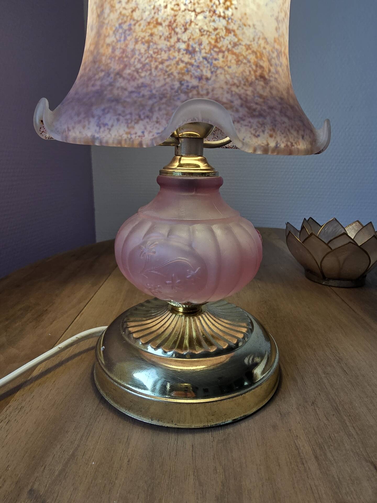 Vintage mushroom lamp pink heart - frosted glass tulip