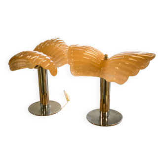 Pair of floor lamps in Murano glass shell type.