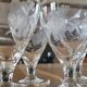 6 small vintage engraved glass stemware