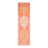 Tapis couloir vintage en laine et coton turc noué à la main orange 96x339
