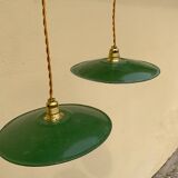 Trio suspension sheet enamelled vintage green and white gold threads brass socket
