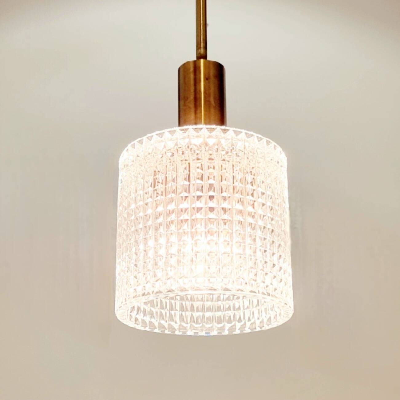 Mid-Century Scandinavian Crystal Glass & Brass Ceiling Light by Fagerlund