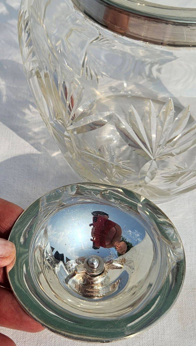 Cut crystal and silver biscuit bucket