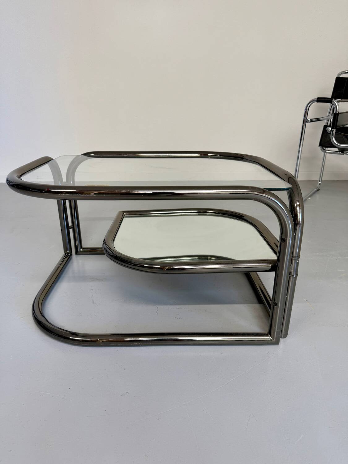 Vintage tubular coffee table with glass top, Italian design Morex, 70s