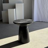 Black solid mango side table (monoxyle) with conical legs