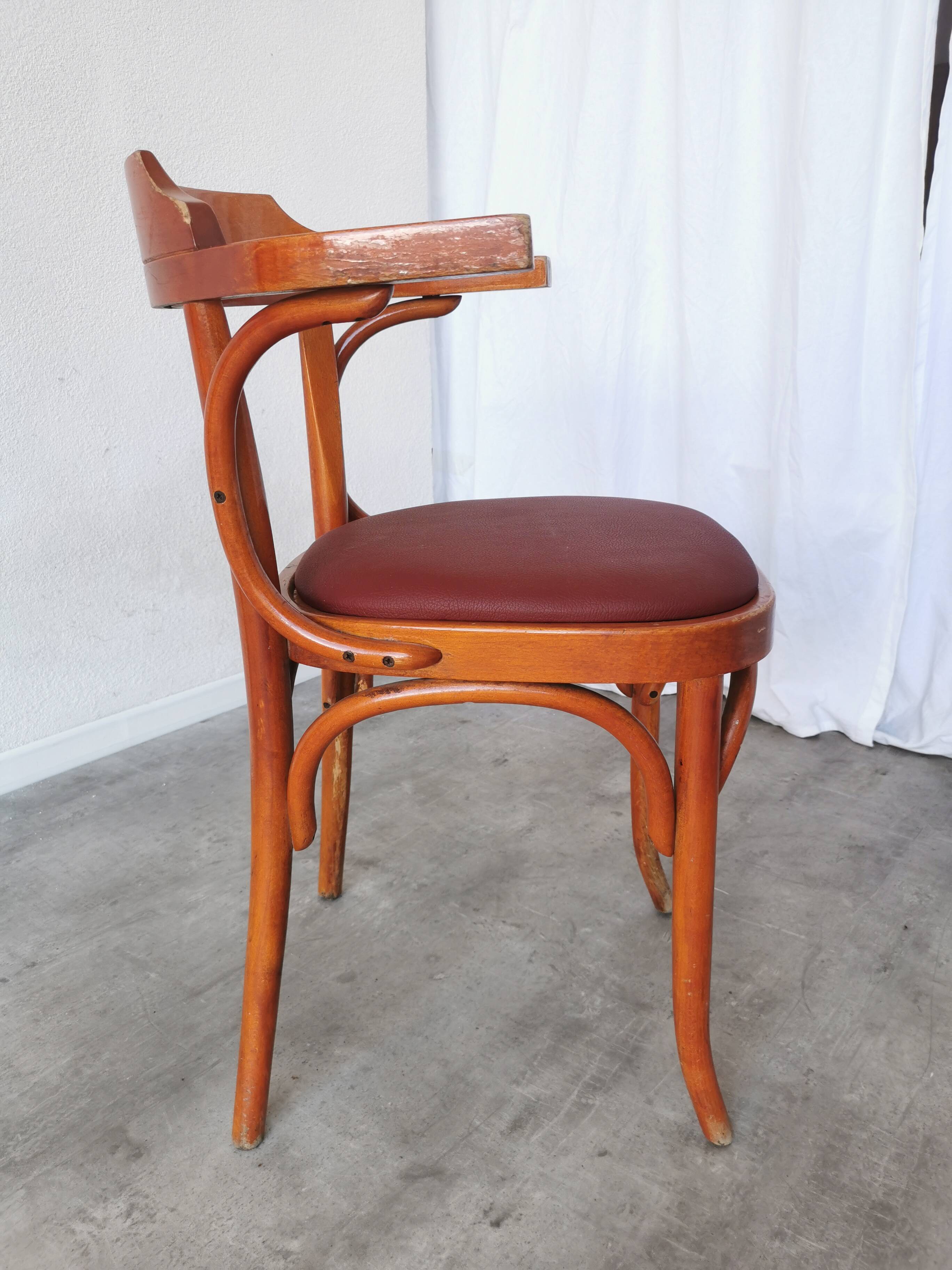Vintage Bentwood Armchair: 1970s Red Faux Leather Irish Pub Chair