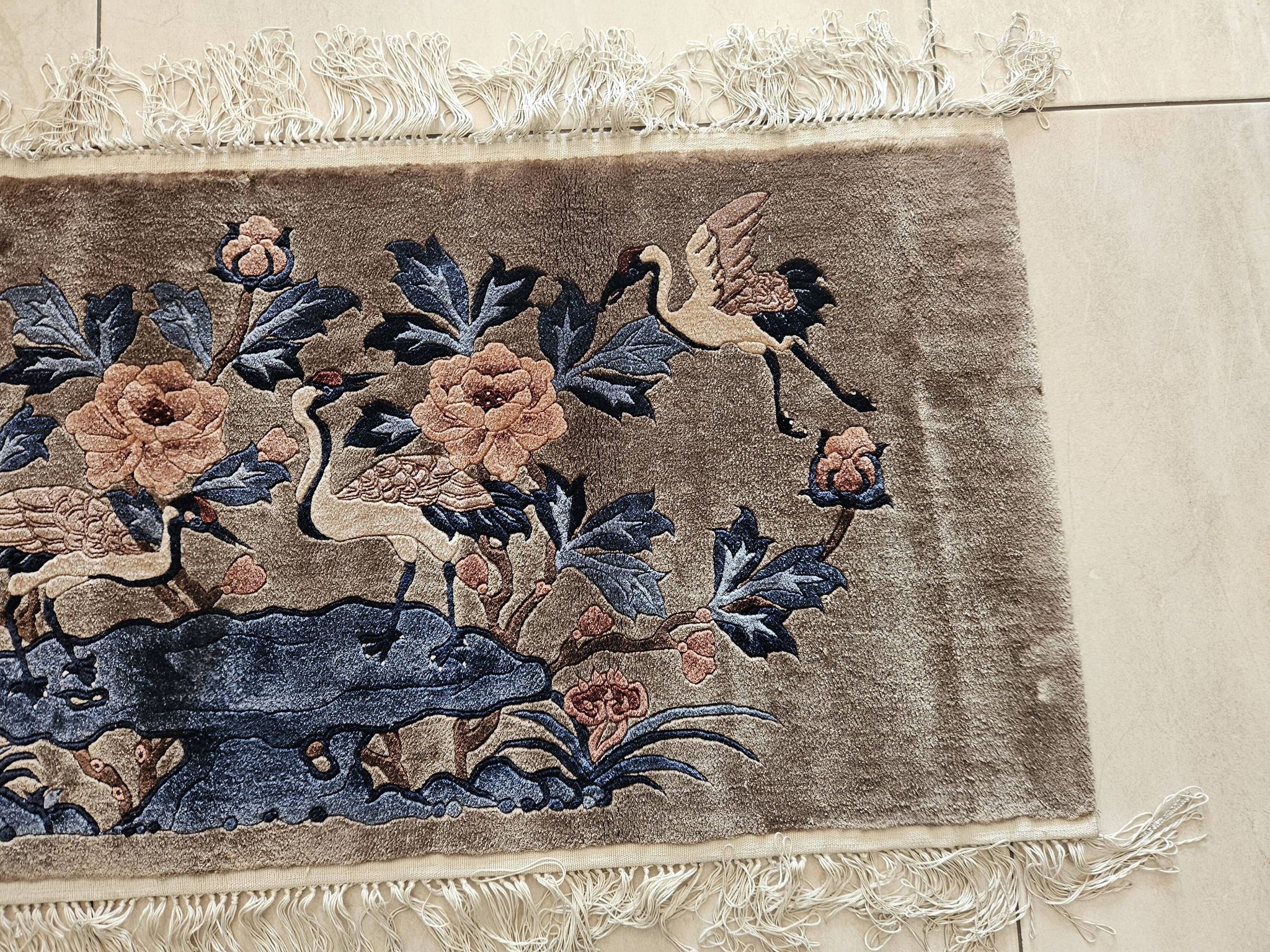 Luxurious Rug 100% SILK/China/Hand-Tied/Crane Motif/1950s
