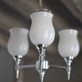 Vintage opaline pendant light, 3-light white opaline globe chandelier