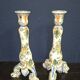 Pair of large polychrome ceramic candlesticks – Floral decoration – H 34 cm