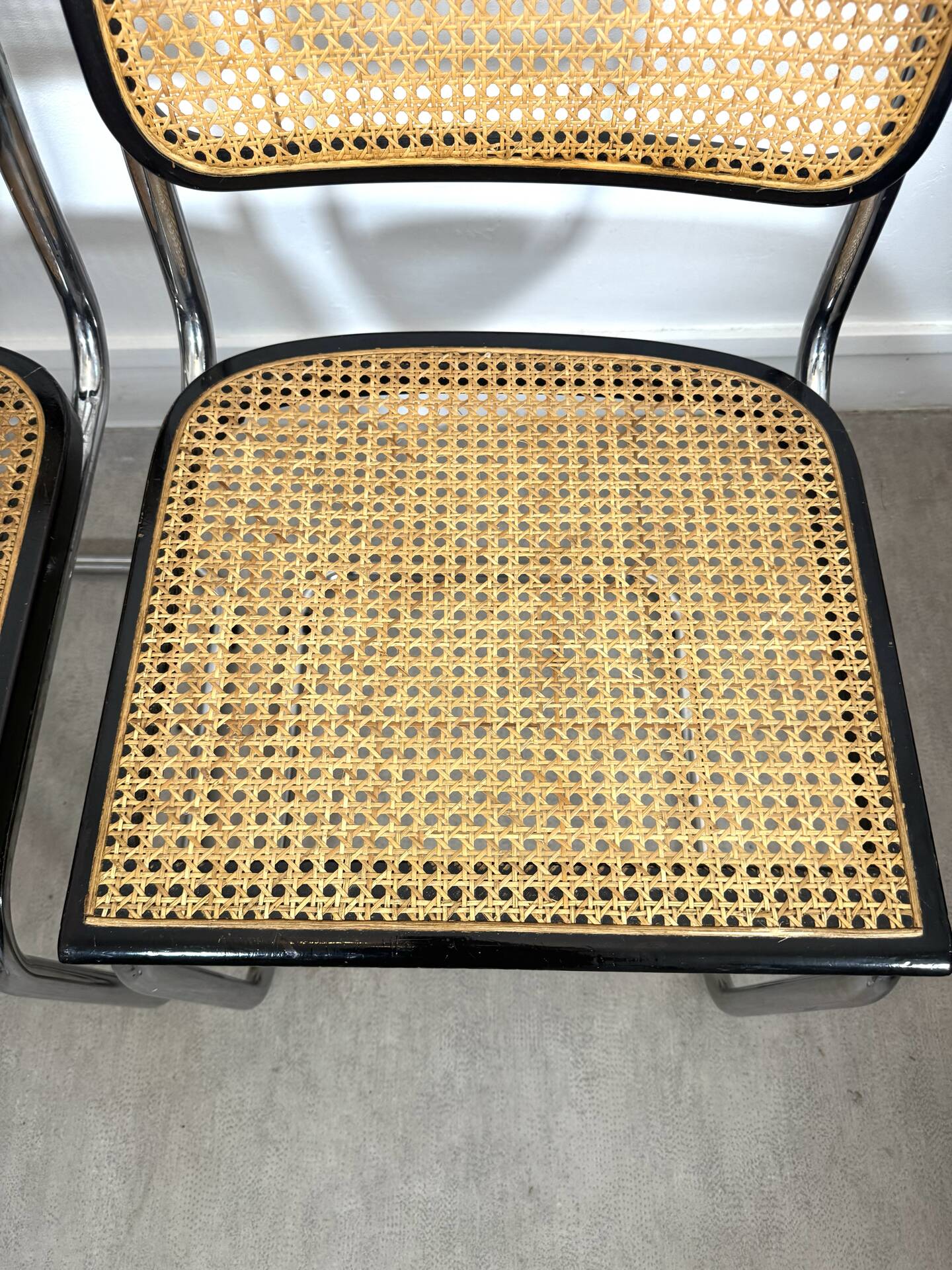 Pair of Marcel Breuer B32 Cesca chairs made in Italy.
