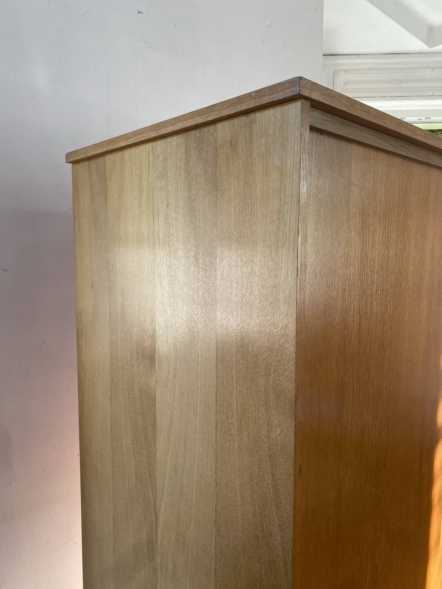 Large vintage Scandinavian wardrobe with two sliding doors.