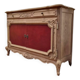 Louis XV buffet in oak & leather - Sandblasted
