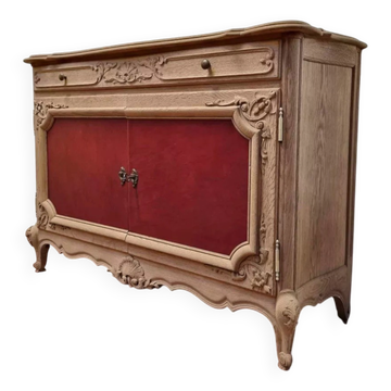 Louis XV buffet in oak & leather - Sandblasted