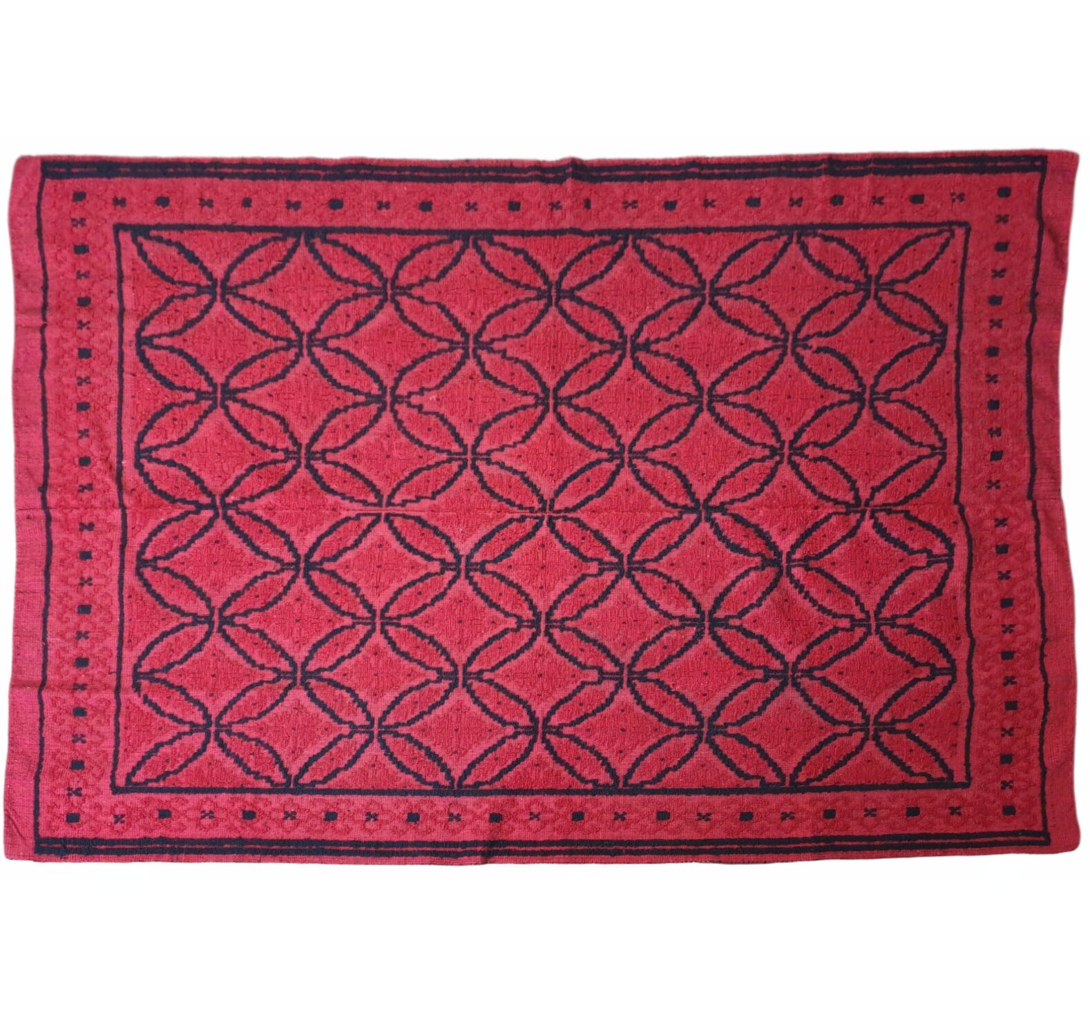 Romanian wool handwoven rug in red and black 210x163cm