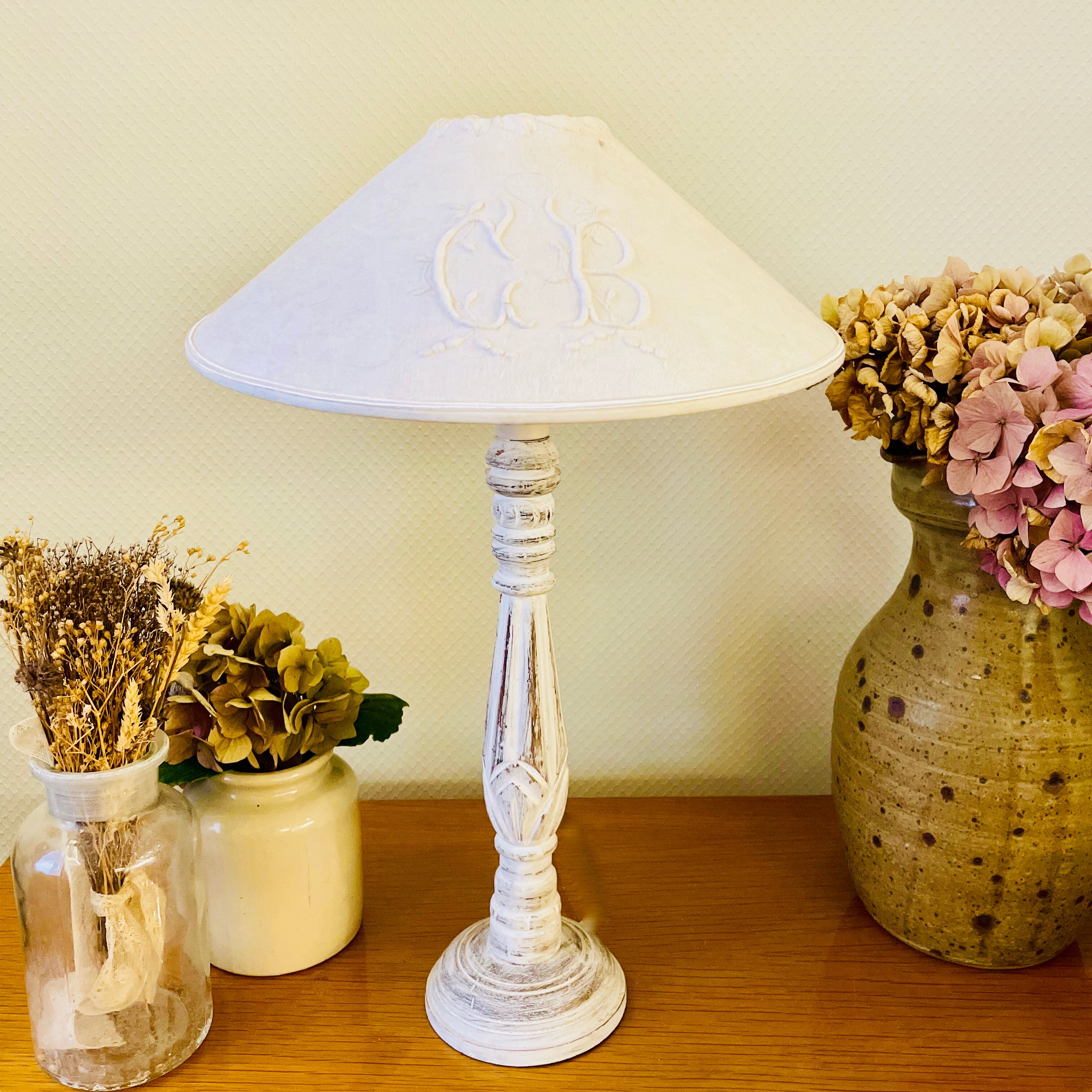 Wooden lamp foot patina white shabby