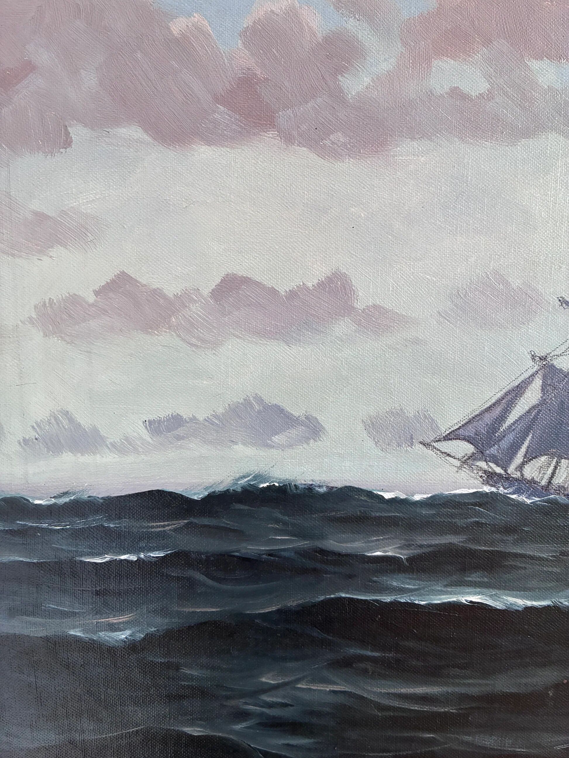 Vintage original seascape oil painting, signed sailing ship art