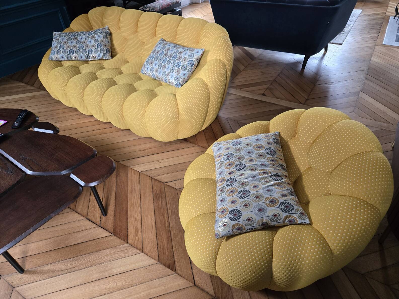 Three-seater Sofa Set and Roche Bobois Bubble Mini Yellow Armchair