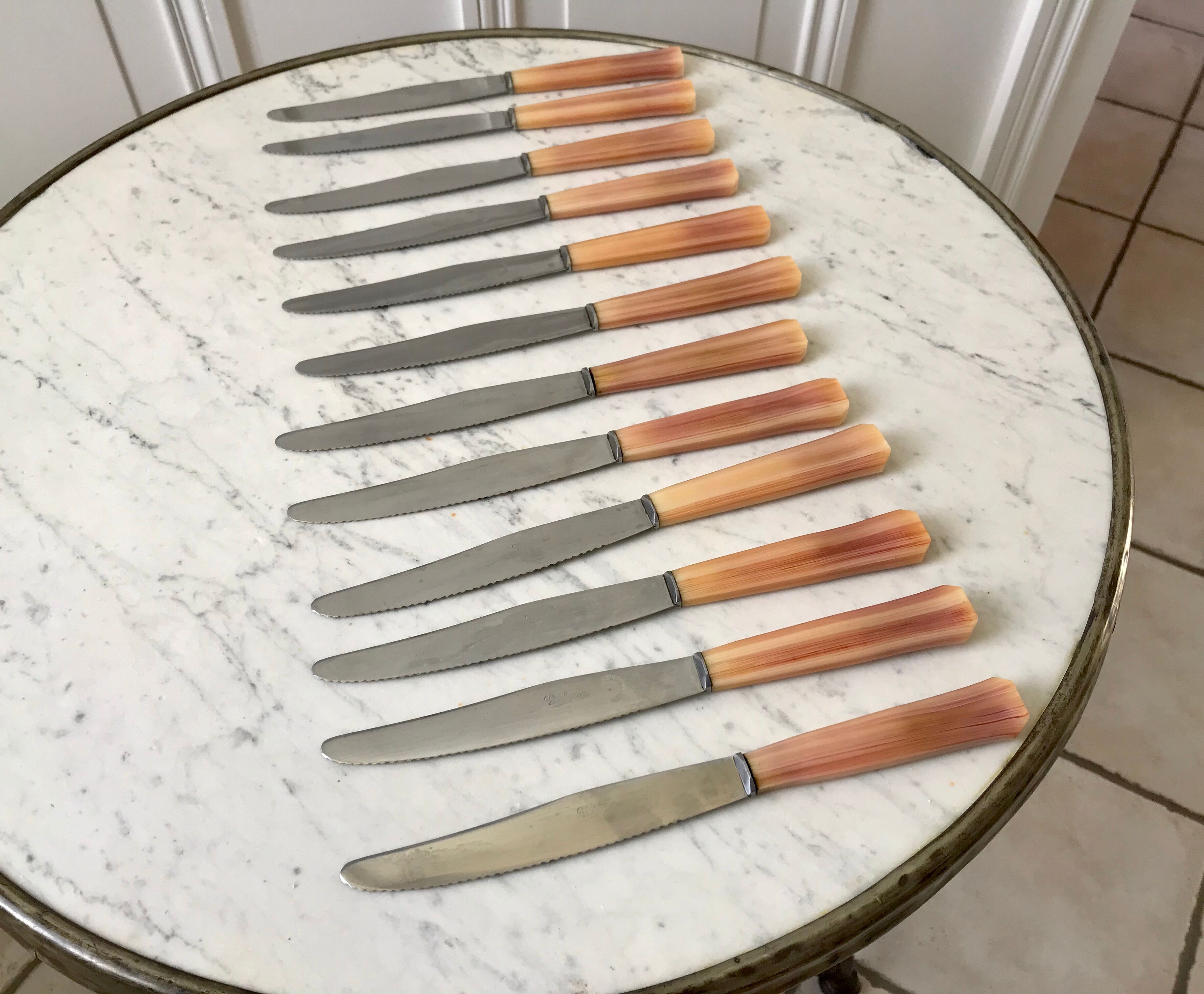 Set of 12 vintage horn knives 70s