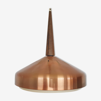 Sandinavian modern copper and wood pendant light, 1960's
