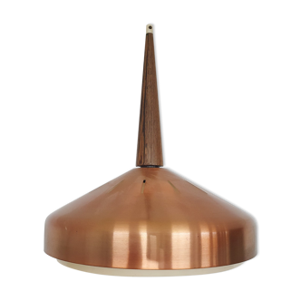 Sandinavian modern copper and wood pendant light, 1960's