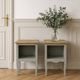 Pair of restored antique bedside tables, carefully refurbished. Painted in grey-green.
