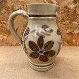 Ancien pichet betschsorf grès beige deco fleurs marron bleu vintage