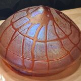 Austrian Art Nouveau bronze lamp with Loetz style art glass shade L54x32