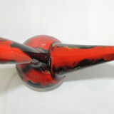 Glazed ceramic porron / Mid-century oil vase from Perpignan France black red and jau