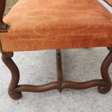 Large vintage "sheep bone" armchair, Louis XIII style, walnut