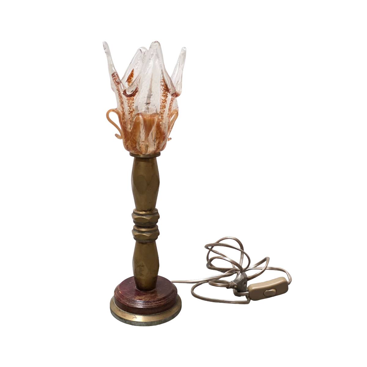 French Mid-century brass lamp with tulip shade, 1950s