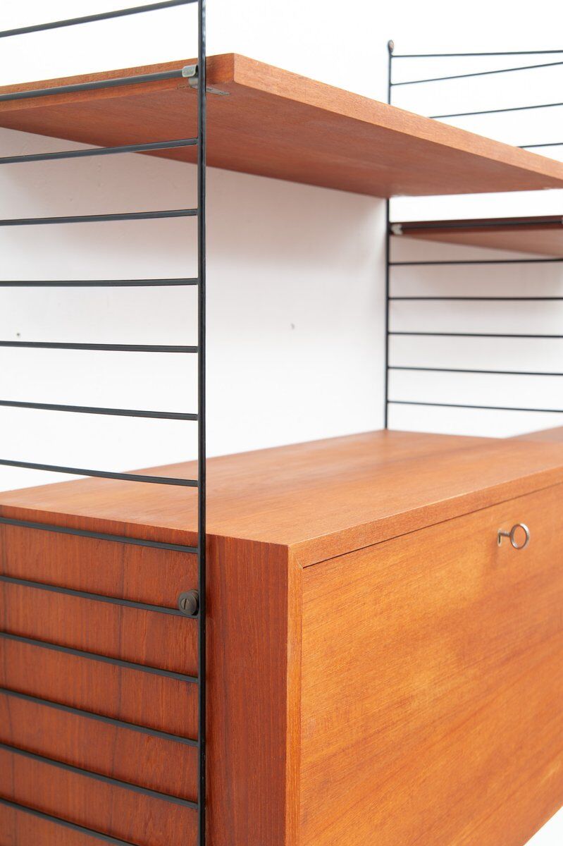 String teak wall shelf by Kajsa & Nisse Strinning, 1950s